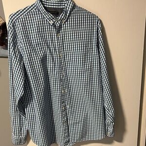 Banana Republic Men's Navy Checkered Button Down Shirt